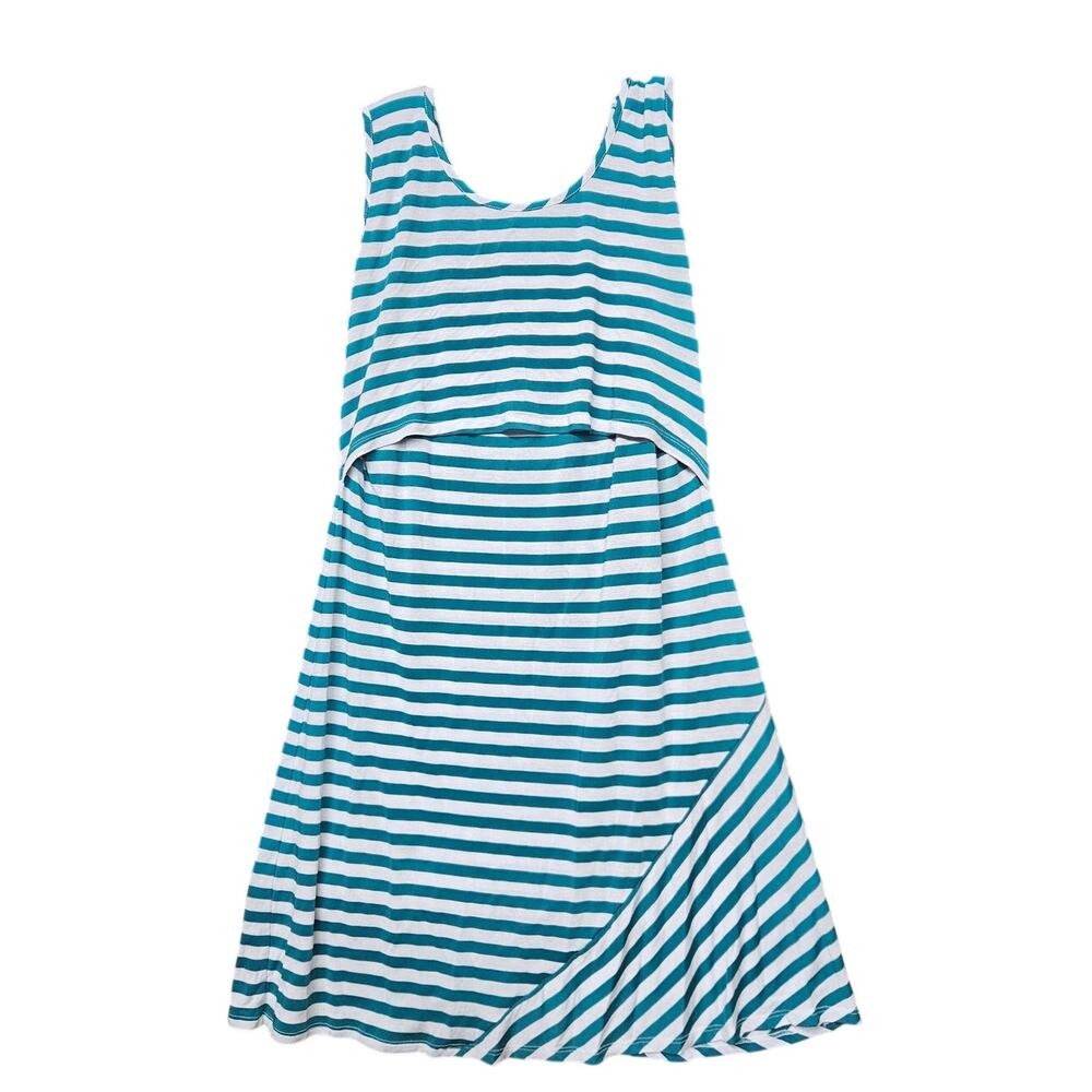 Milk Nursingware XL Teal Green and White Striped Sleeveless Tank Dress Nursing